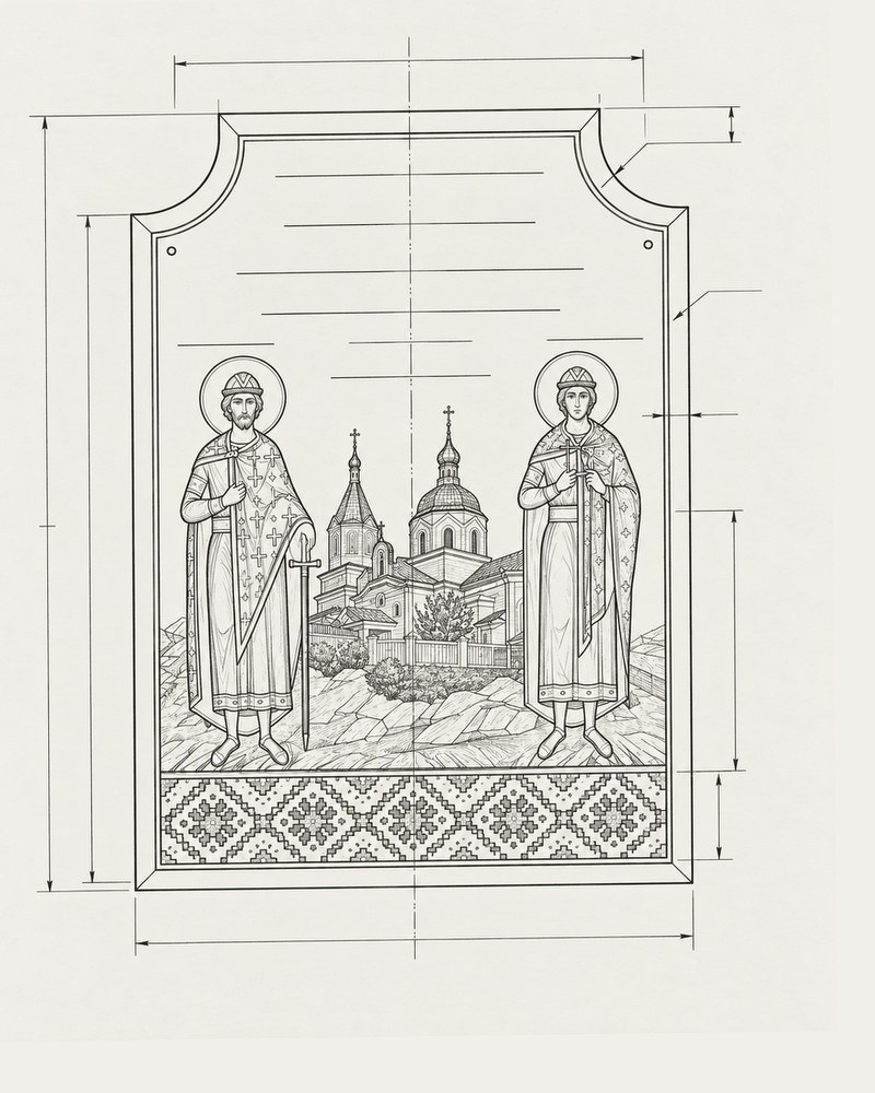 Drawing: Plaque with the name of the Church of the Holy Right-Believing Princes Borys and Hlib